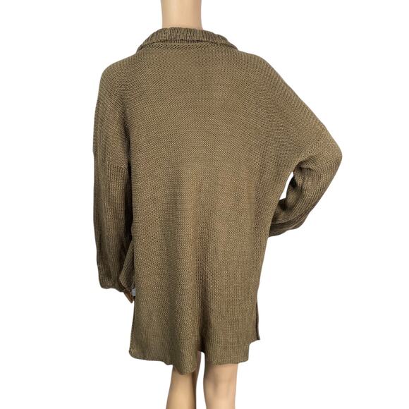 Skifo Olive Green Cotton Linen Collared Cottage Fairy Artsy Lagenlook Cardigan - Picture 8 of 9